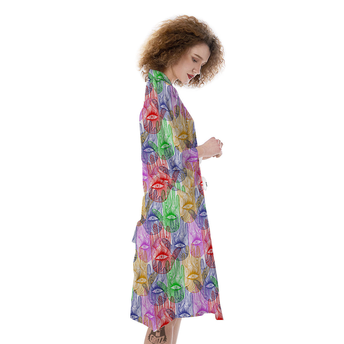 Hamsa Hand Colorful Print Kimono-grizzshop