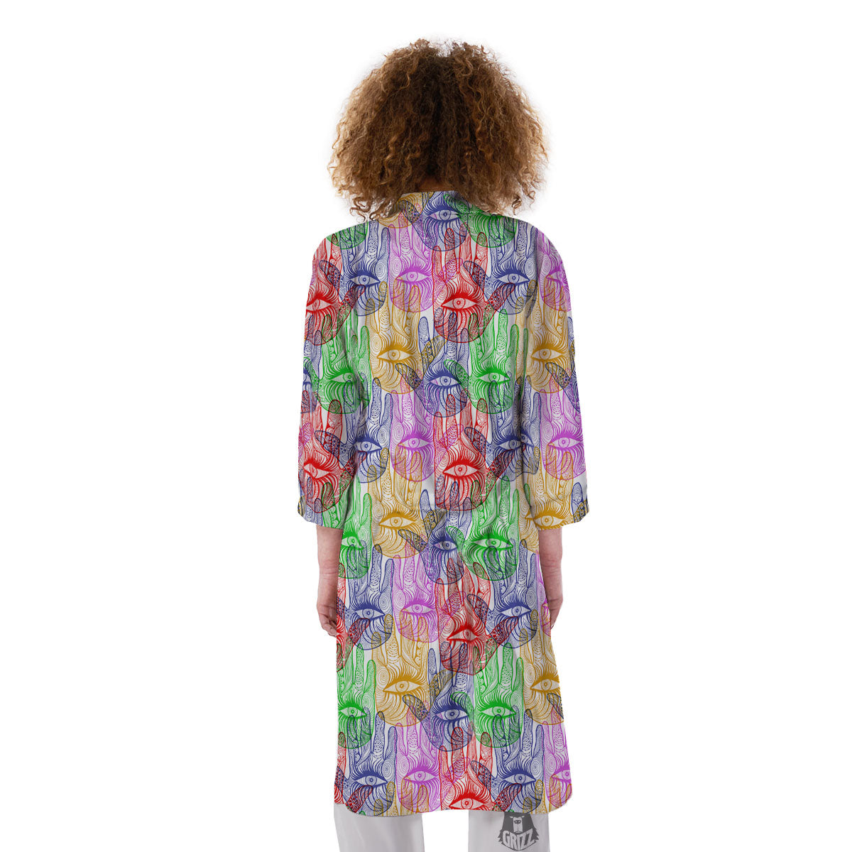 Hamsa Hand Colorful Print Kimono-grizzshop