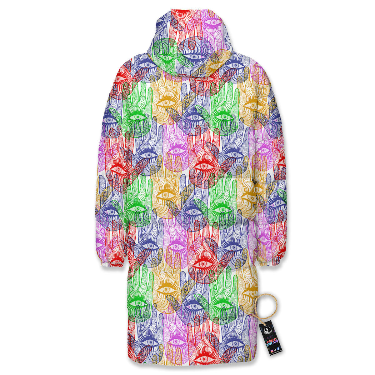 Hamsa Hand Colorful Print Long Down Jacket-grizzshop