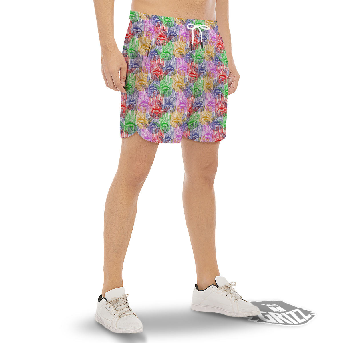 Hamsa Hand Colorful Print Men's Gym Shorts-grizzshop