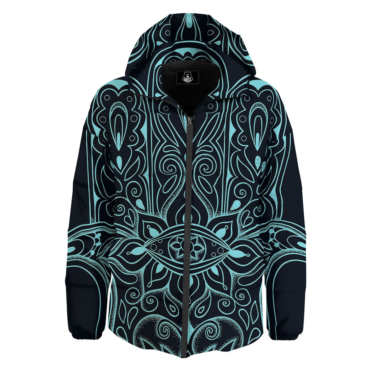 Hamsa Hand Fatima Spirital Print Down Jacket-grizzshop