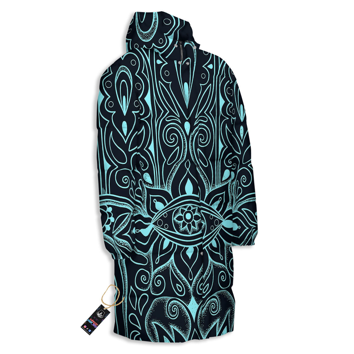 Hamsa Hand Fatima Spirital Print Long Down Jacket-grizzshop