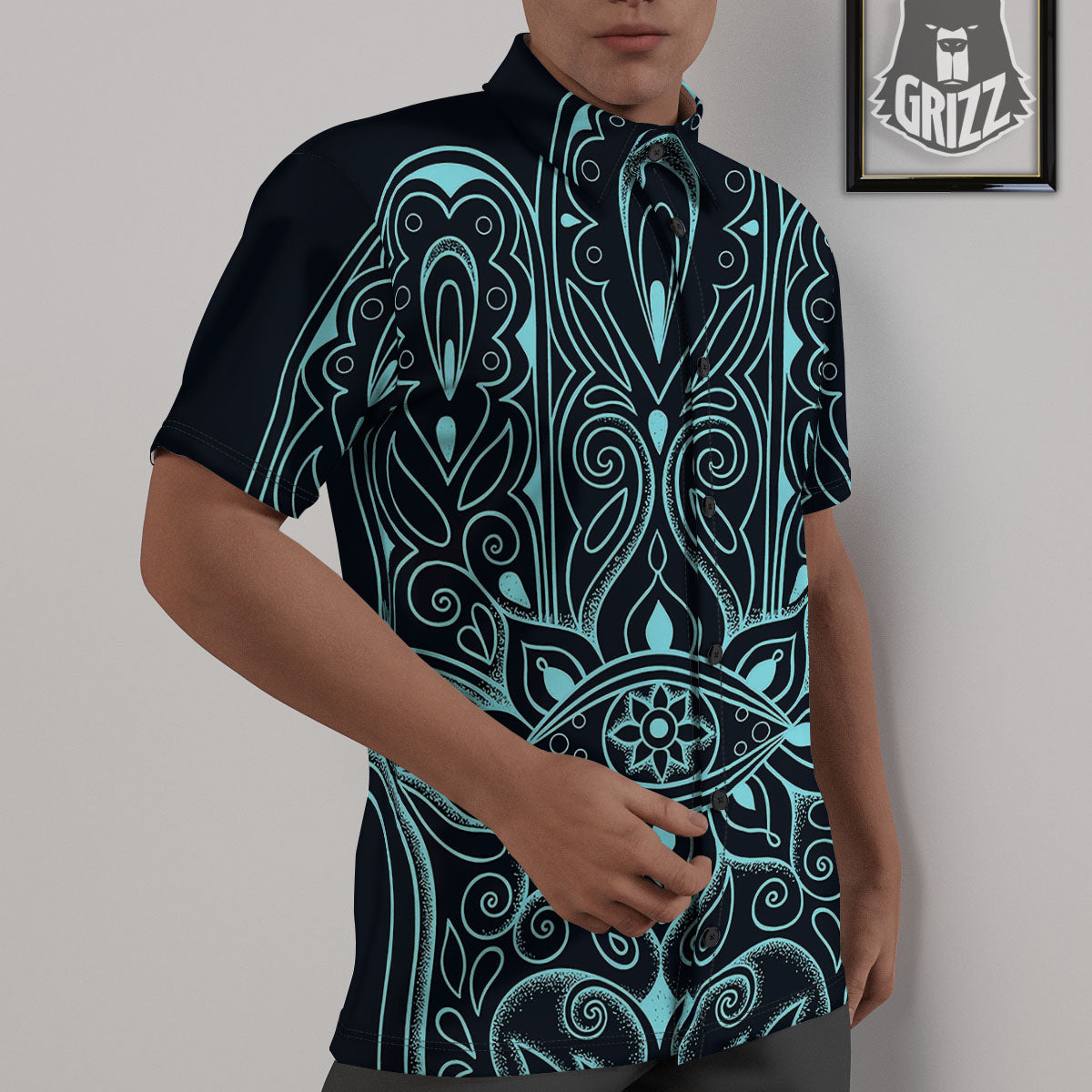 Hamsa Hand Fatima Spirital Print Untucked Shirts-grizzshop