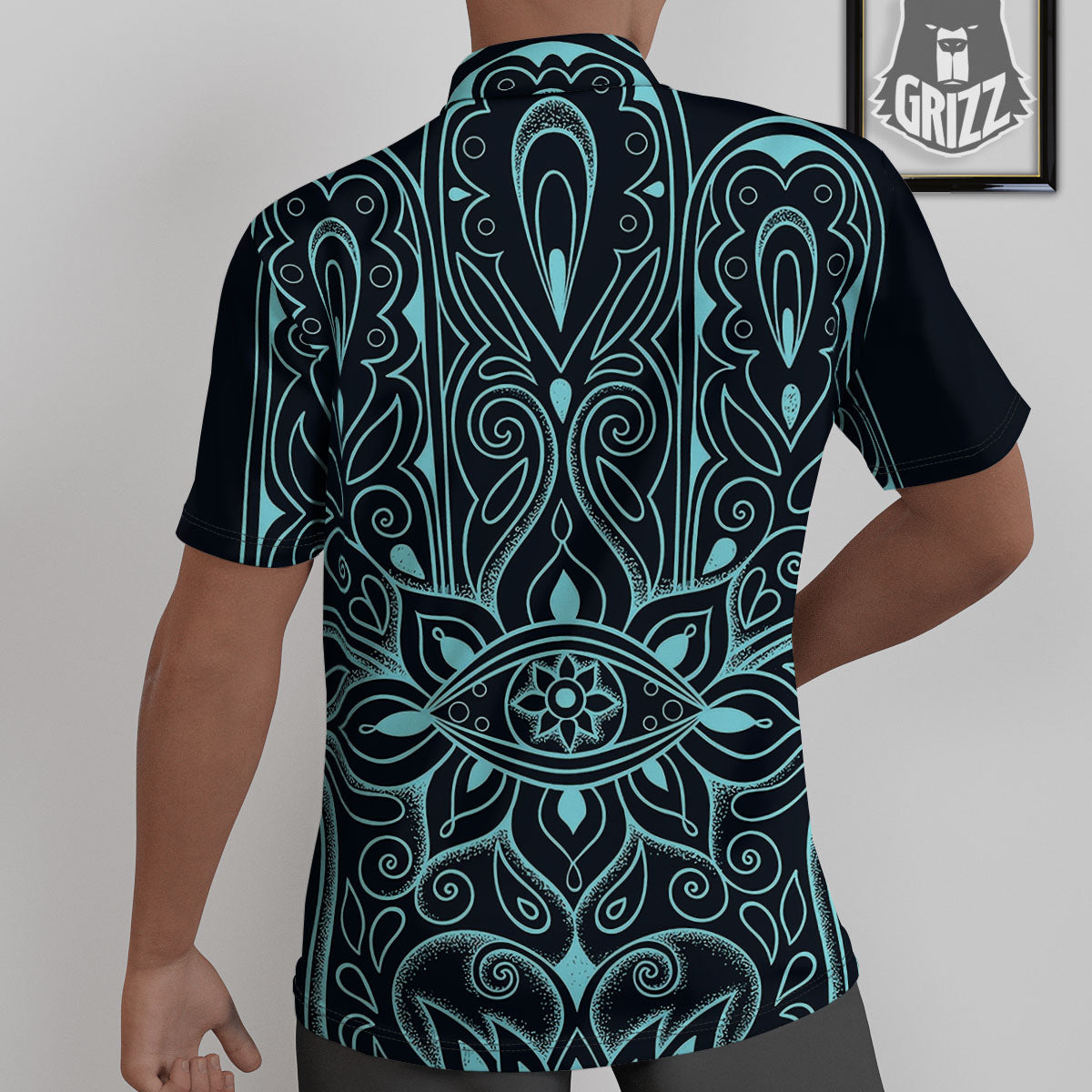 Hamsa Hand Fatima Spirital Print Untucked Shirts-grizzshop