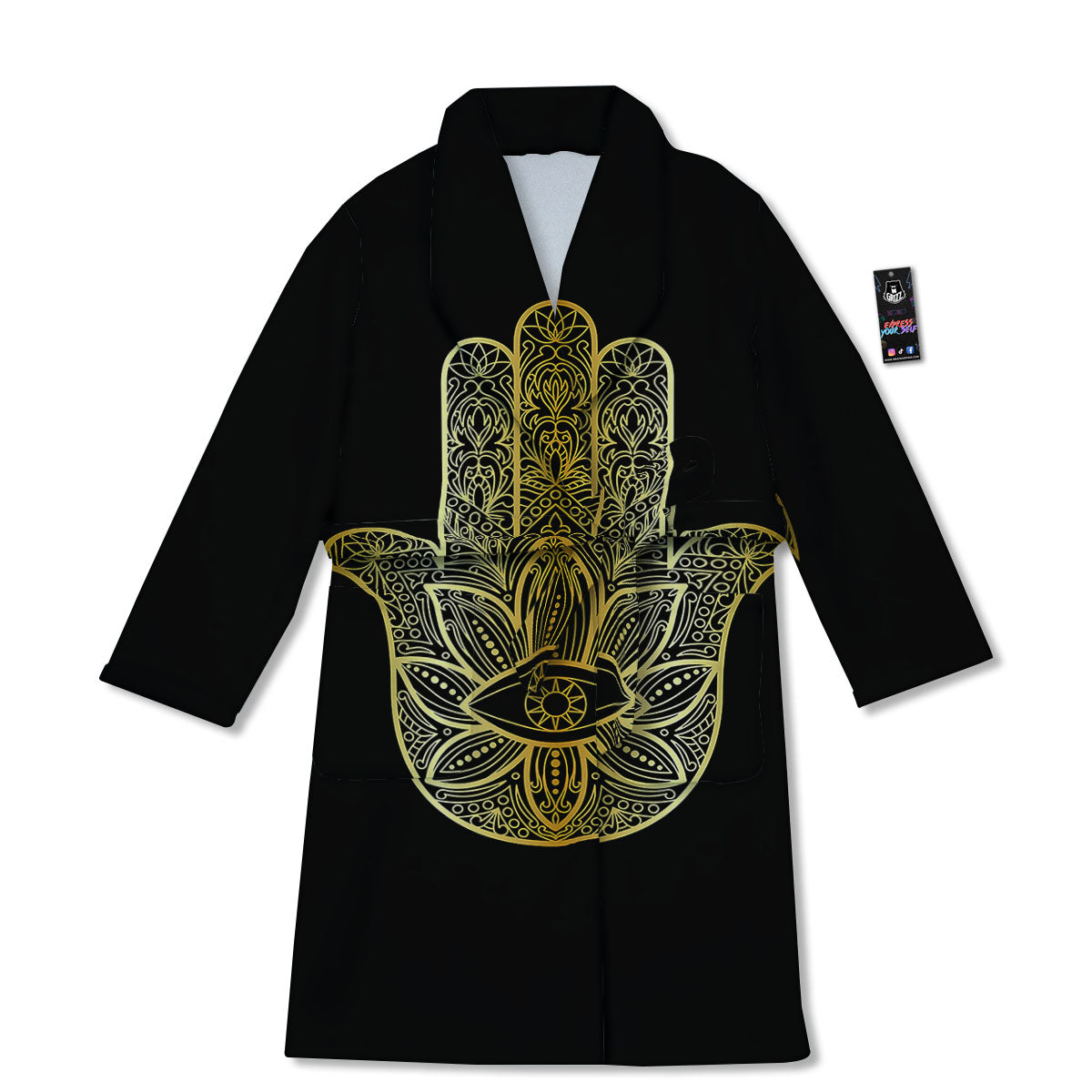 Hamsa Hand Gold Print Bathrobe-grizzshop