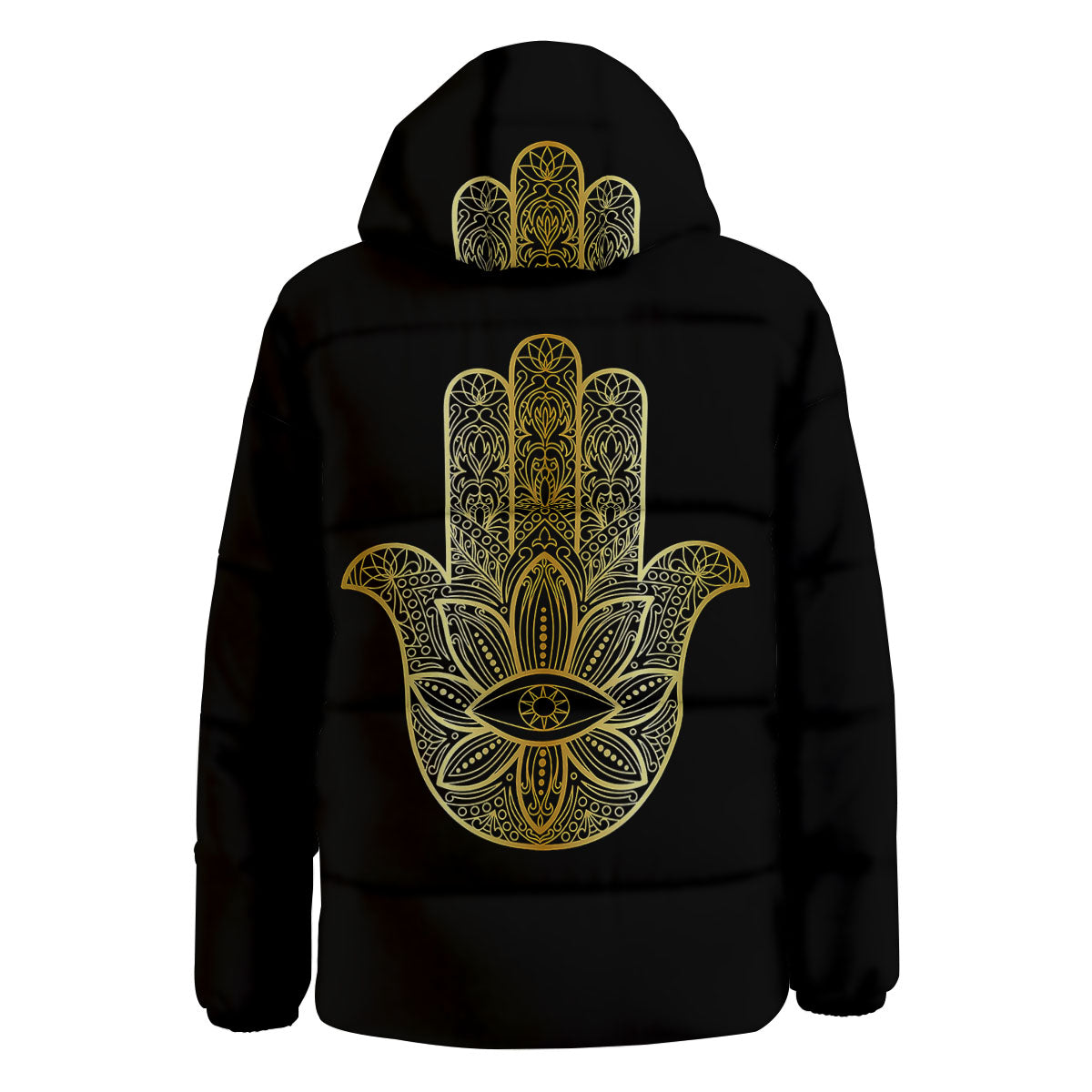 Hamsa Hand Gold Print Down Jacket-grizzshop