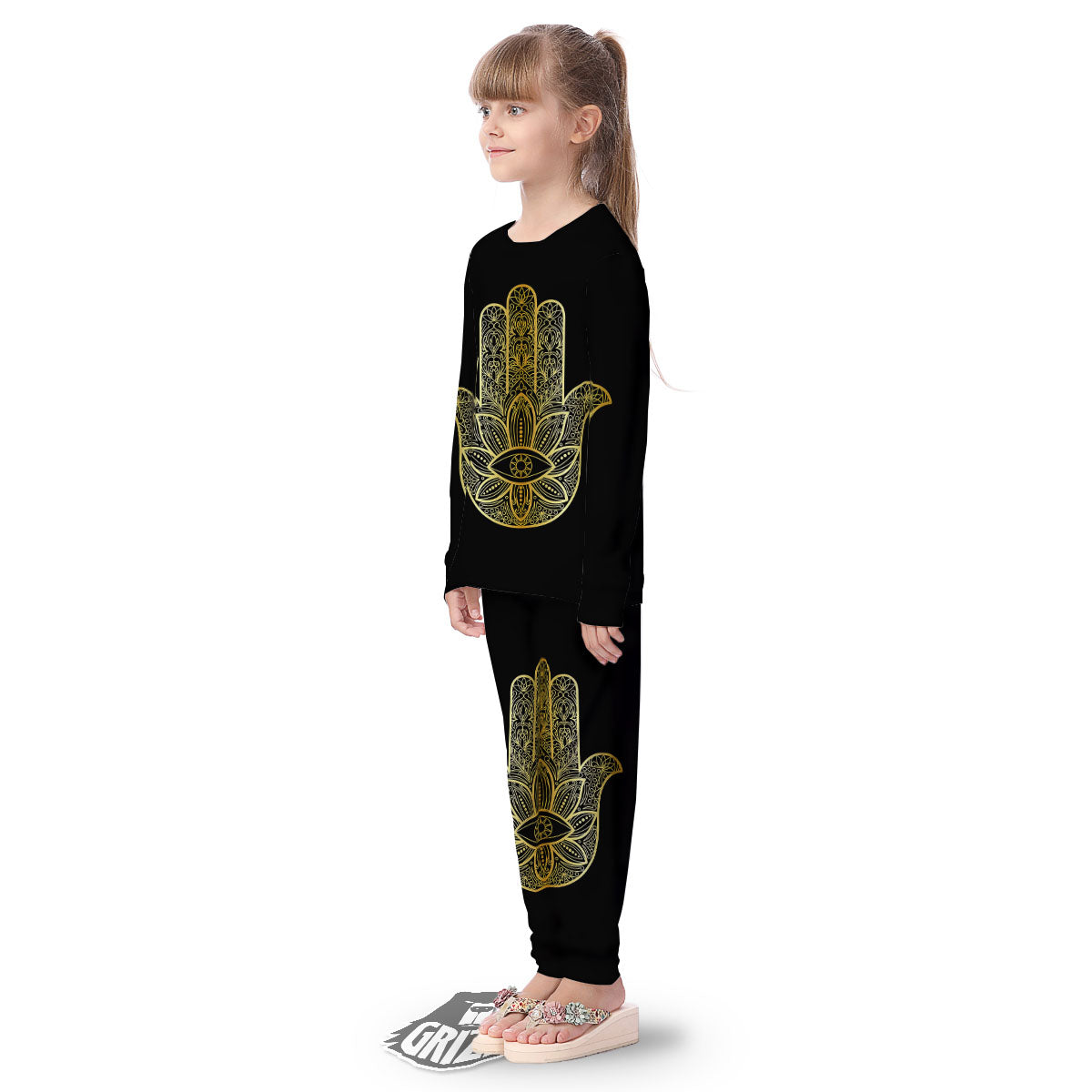 Hamsa Hand Gold Print Kid's Pajamas-grizzshop