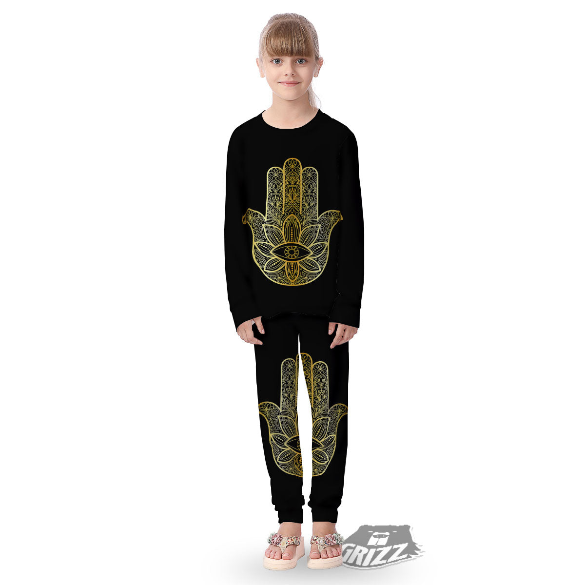 Hamsa Hand Gold Print Kid's Pajamas-grizzshop