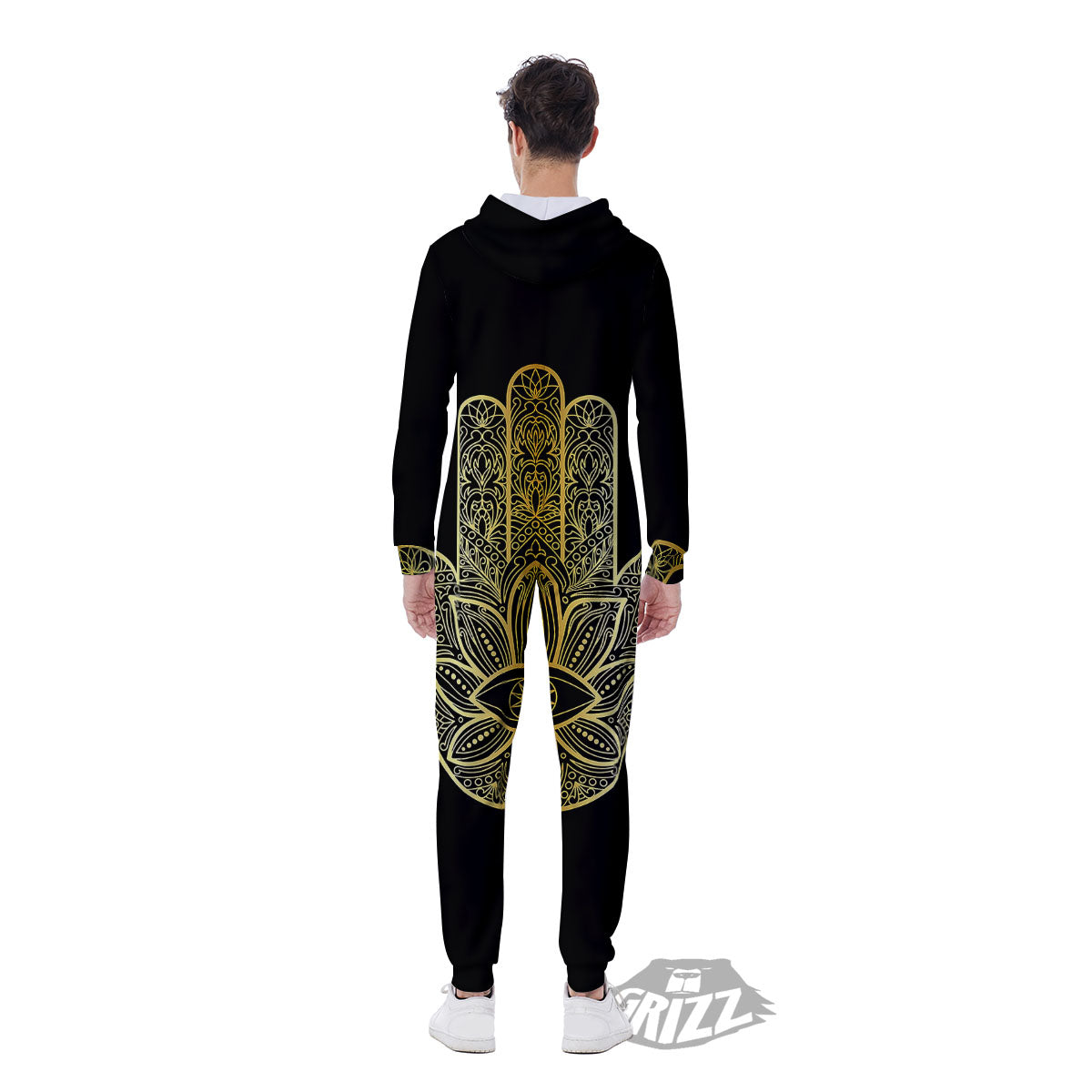 Hamsa Hand Gold Print Men's Jumpsuit-grizzshop