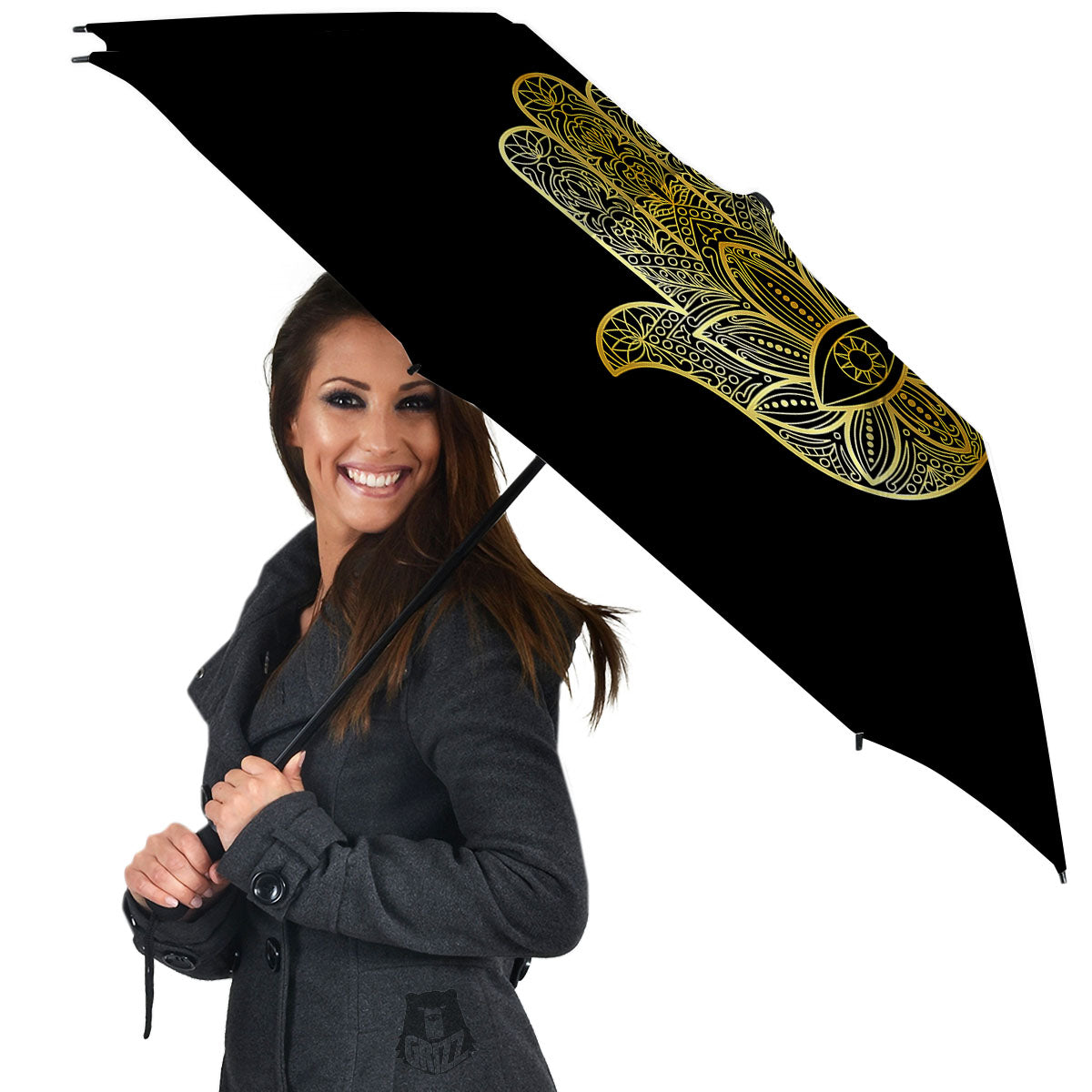 Hamsa Hand Gold Print Umbrella-grizzshop