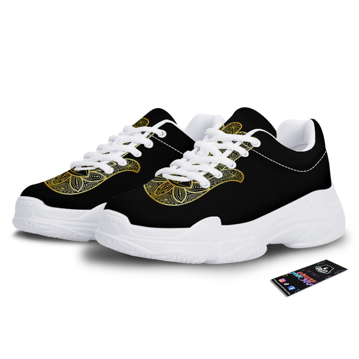 Hamsa Hand Gold Print White Chunky Shoes-grizzshop