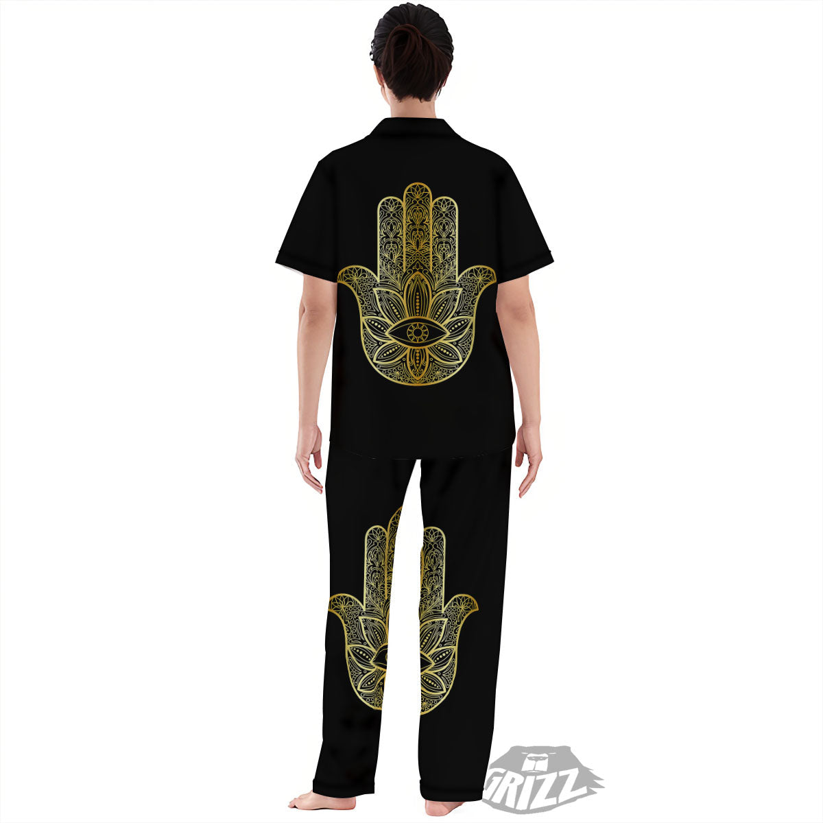 Hamsa Hand Gold Print Women's Pajamas Set-grizzshop