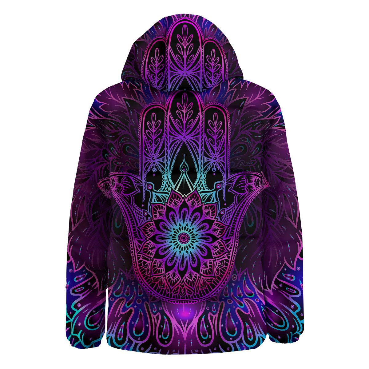 Hamsa Hand Purple Print Down Jacket-grizzshop