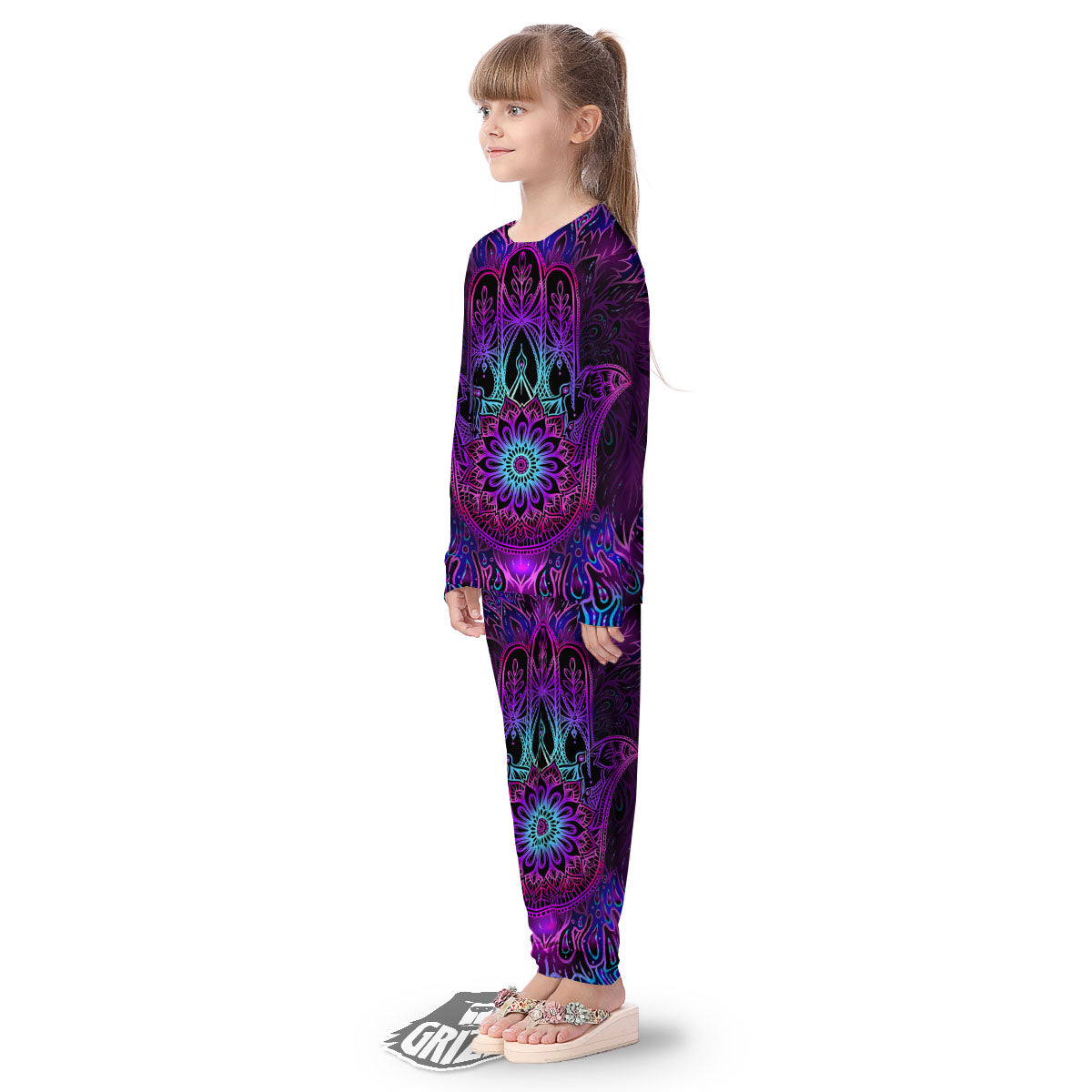 Hamsa Hand Purple Print Kid's Pajamas-grizzshop
