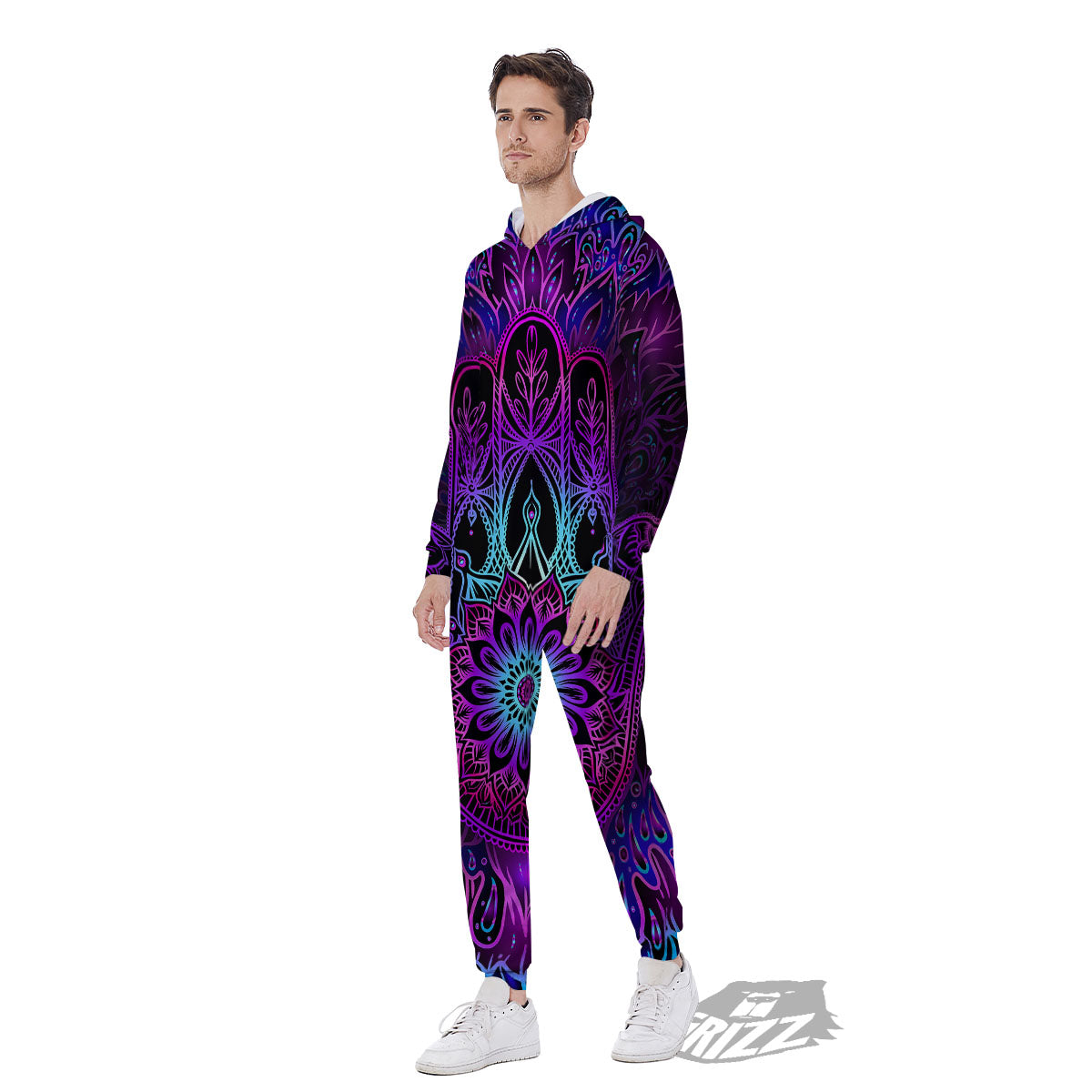 Hamsa Hand Purple Print Men's Jumpsuit-grizzshop