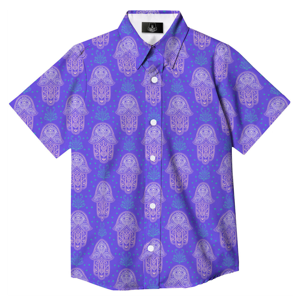 Hamsa Indian Print Pattern Button Up Shirt-grizzshop
