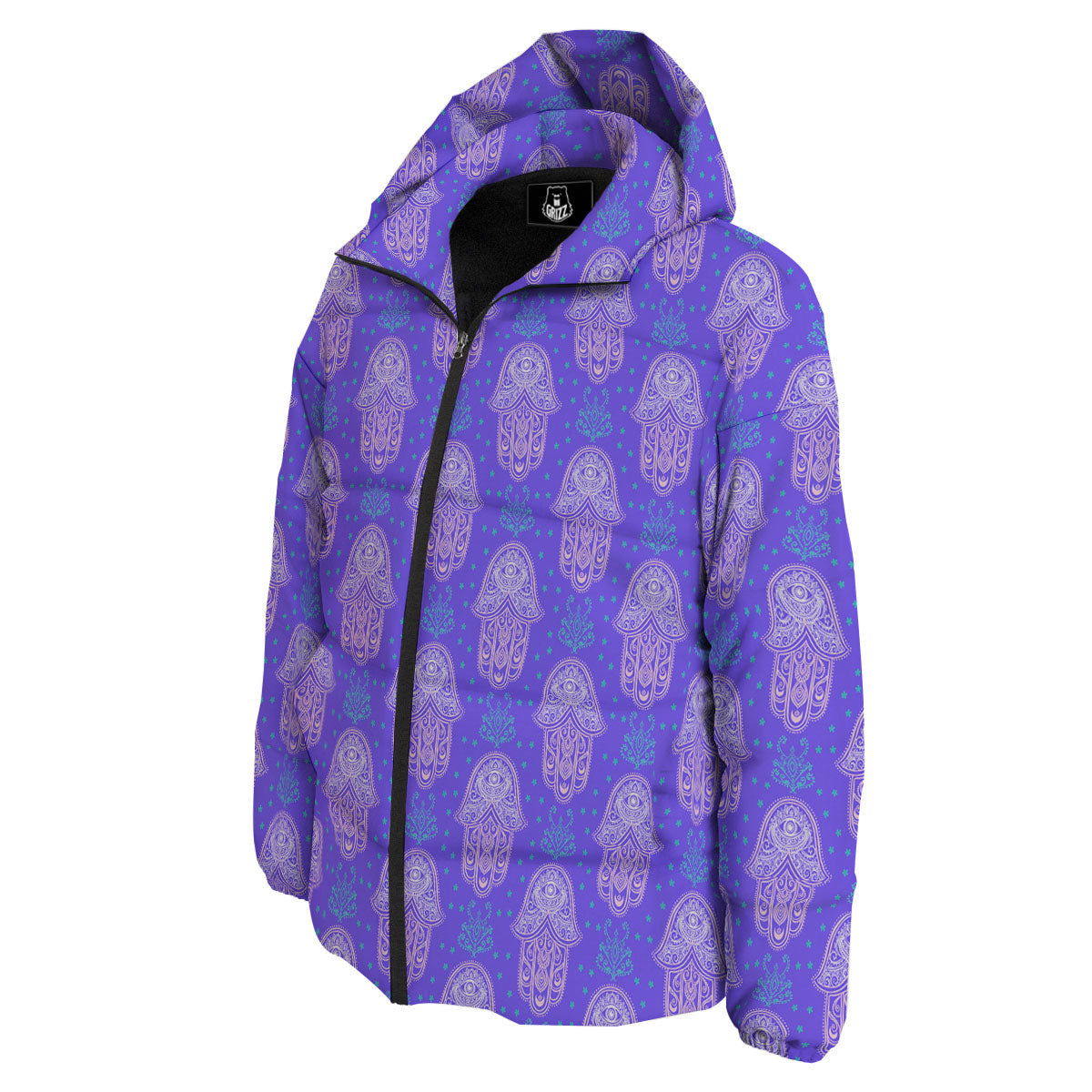 Hamsa Indian Print Pattern Down Jacket-grizzshop