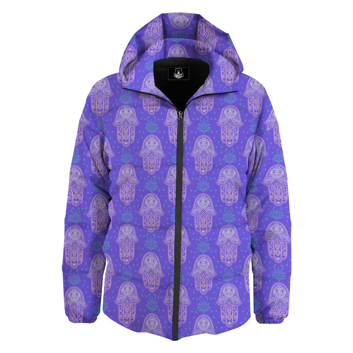 Hamsa Indian Print Pattern Down Jacket-grizzshop