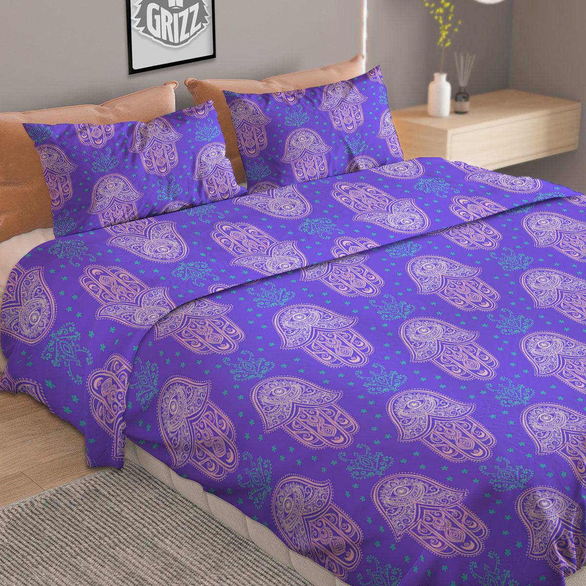 Hamsa Indian Print Pattern Duvet Cover Bedding Set