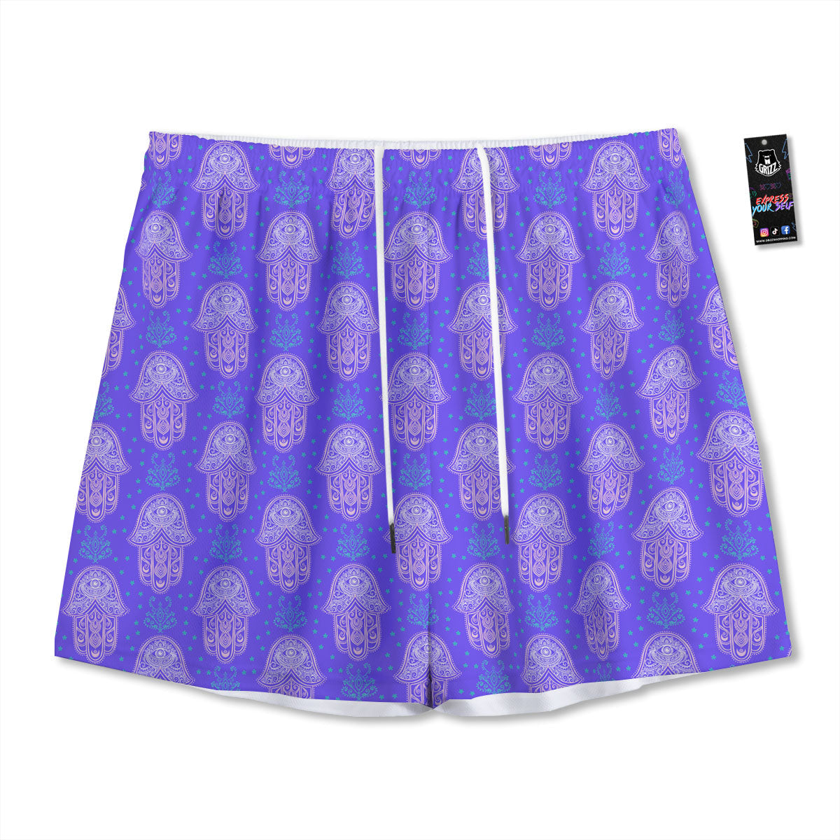 Hamsa Indian Print Pattern Mesh Shorts-grizzshop