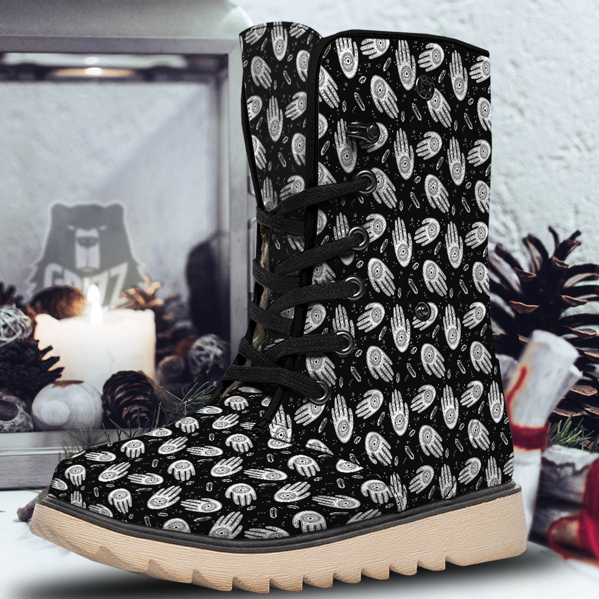 Hamsa Symbol Print Pattern Snow Boots-grizzshop