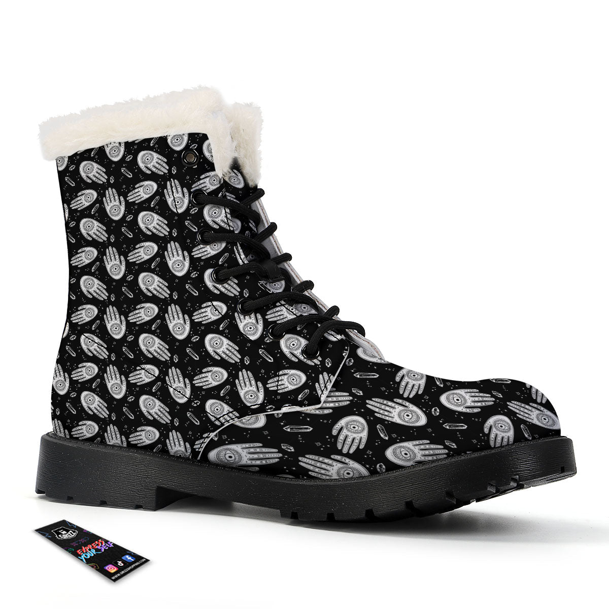 Hamsa Symbol Print Pattern Winter Boots-grizzshop