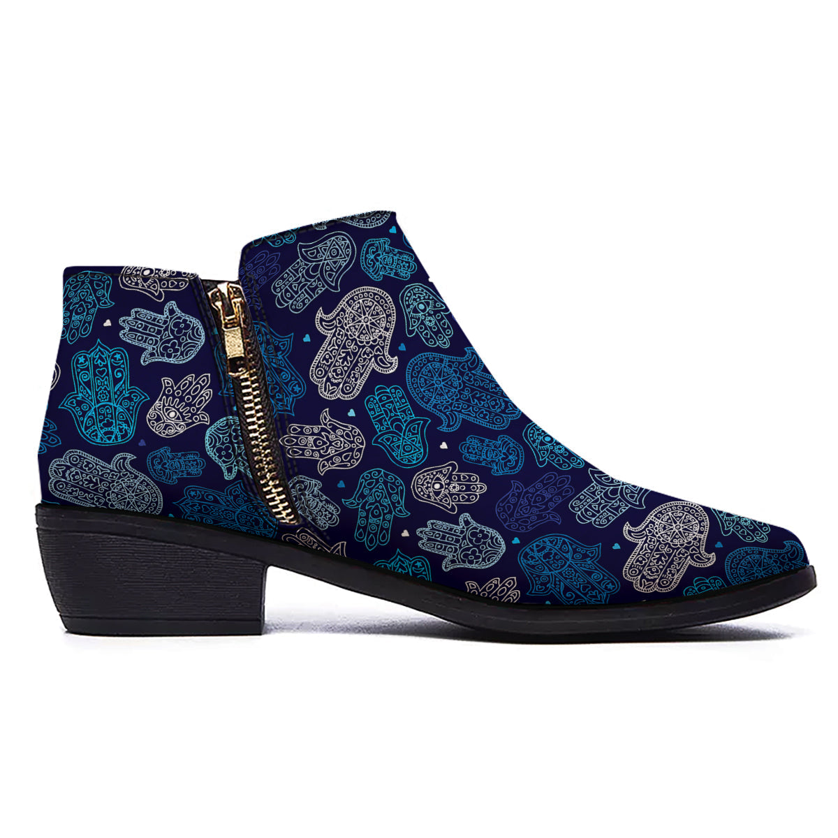 Hamsa Turquoise Print Pattern Ankle Boots-grizzshop