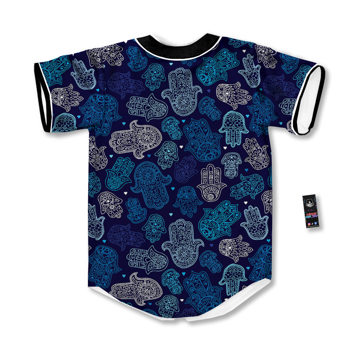 Hamsa Turquoise Print Pattern Baseball Jersey-grizzshop