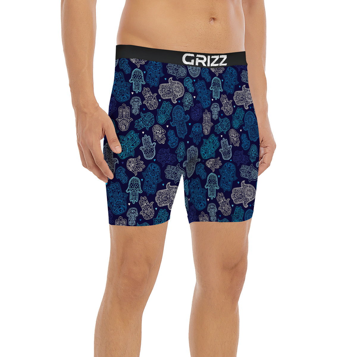 Hamsa Turquoise Print Pattern Boxer Briefs-grizzshop