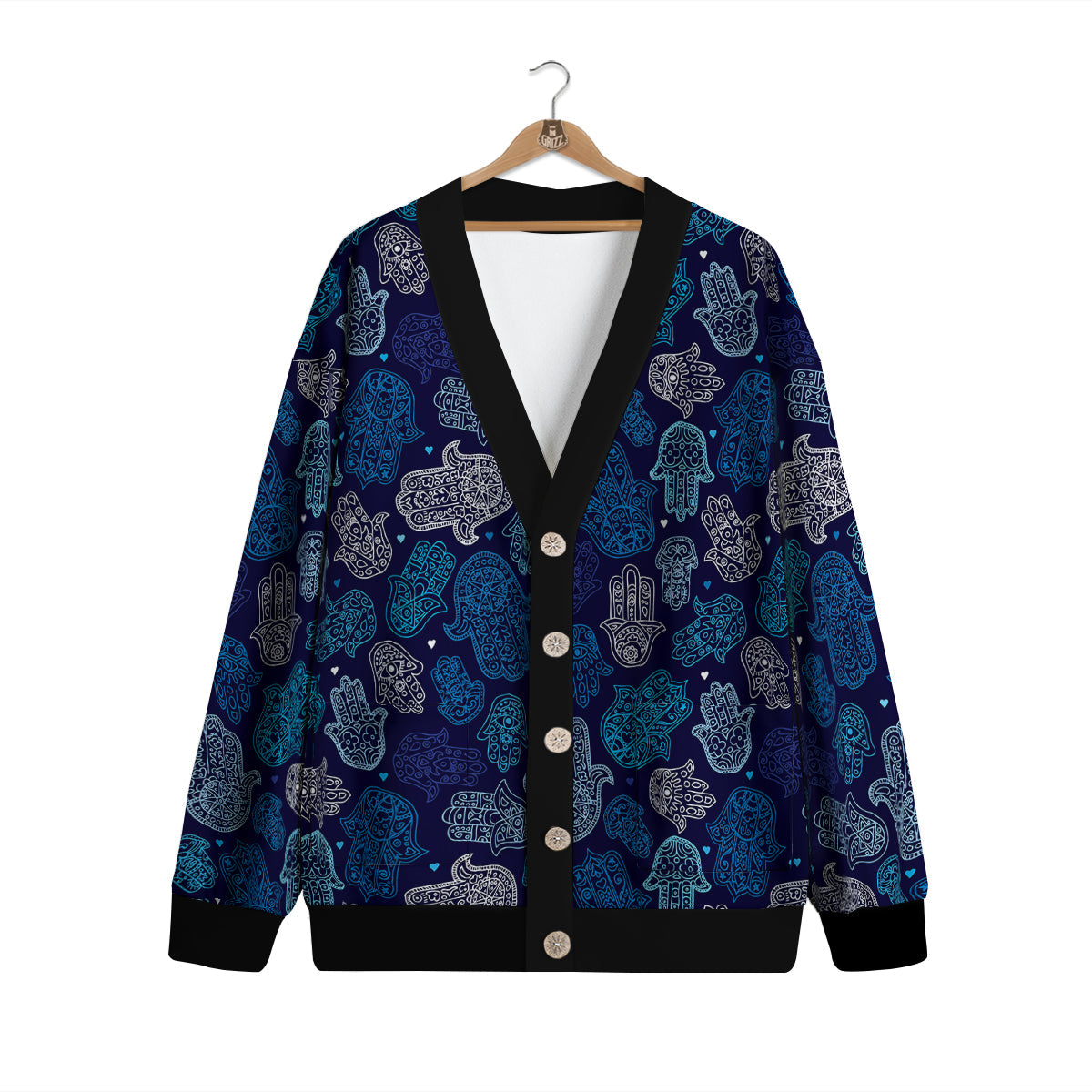 Hamsa Turquoise Print Pattern Cardigan-grizzshop
