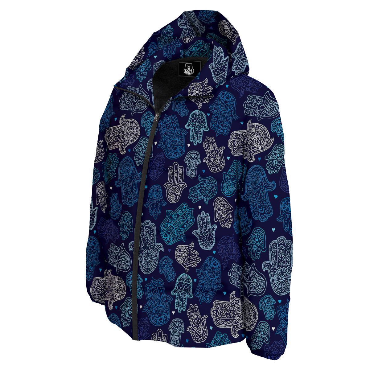 Hamsa Turquoise Print Pattern Down Jacket-grizzshop