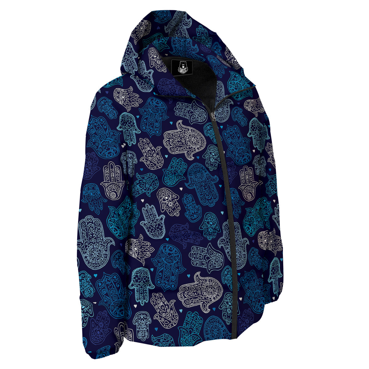 Hamsa Turquoise Print Pattern Down Jacket-grizzshop