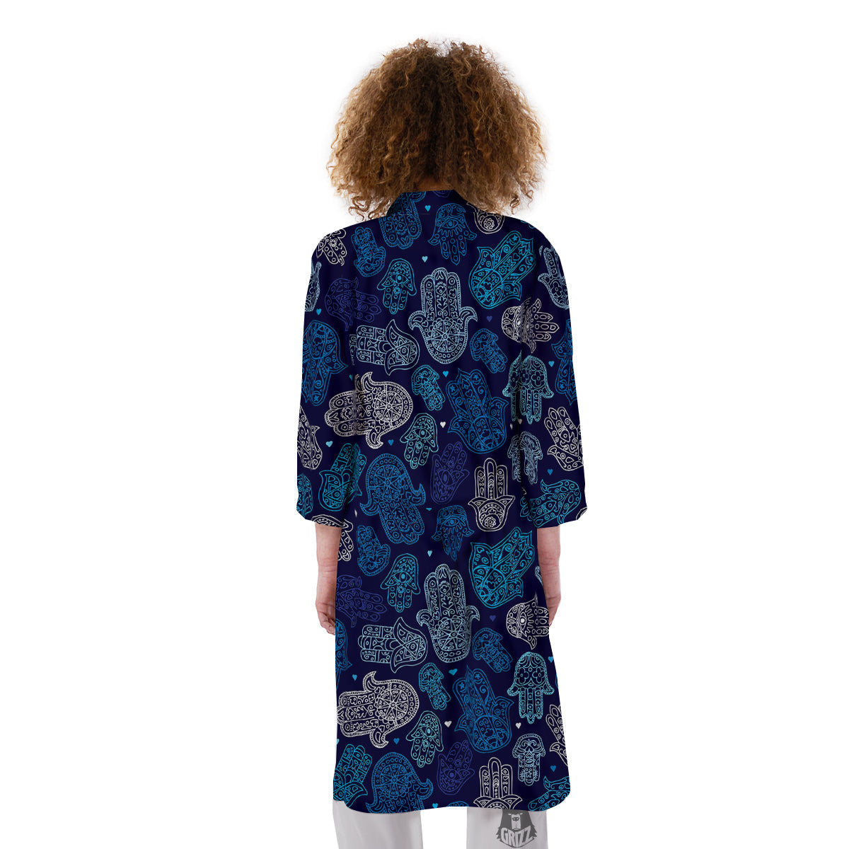 Hamsa Turquoise Print Pattern Kimono-grizzshop
