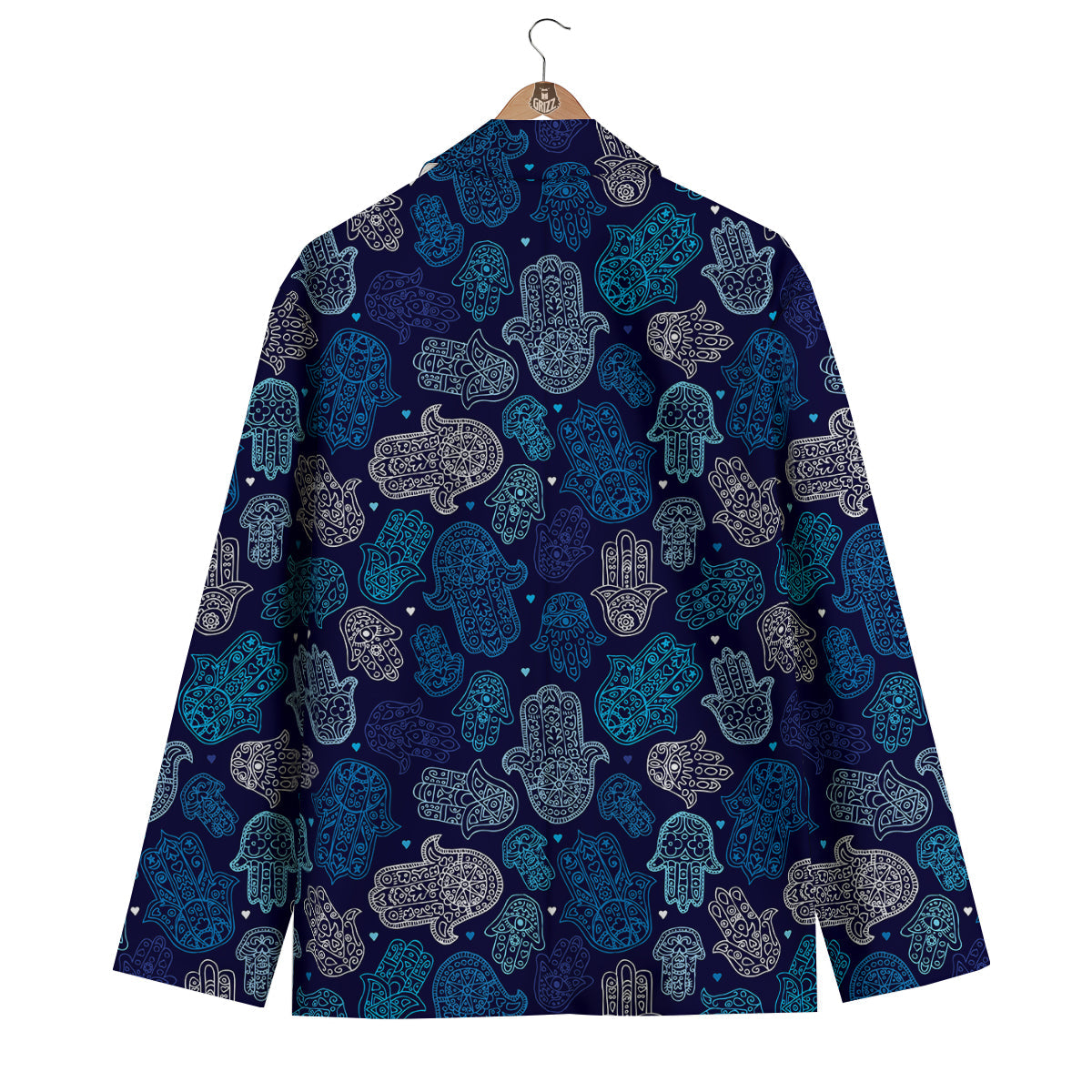 Hamsa Turquoise Print Pattern Men's Blazer-grizzshop