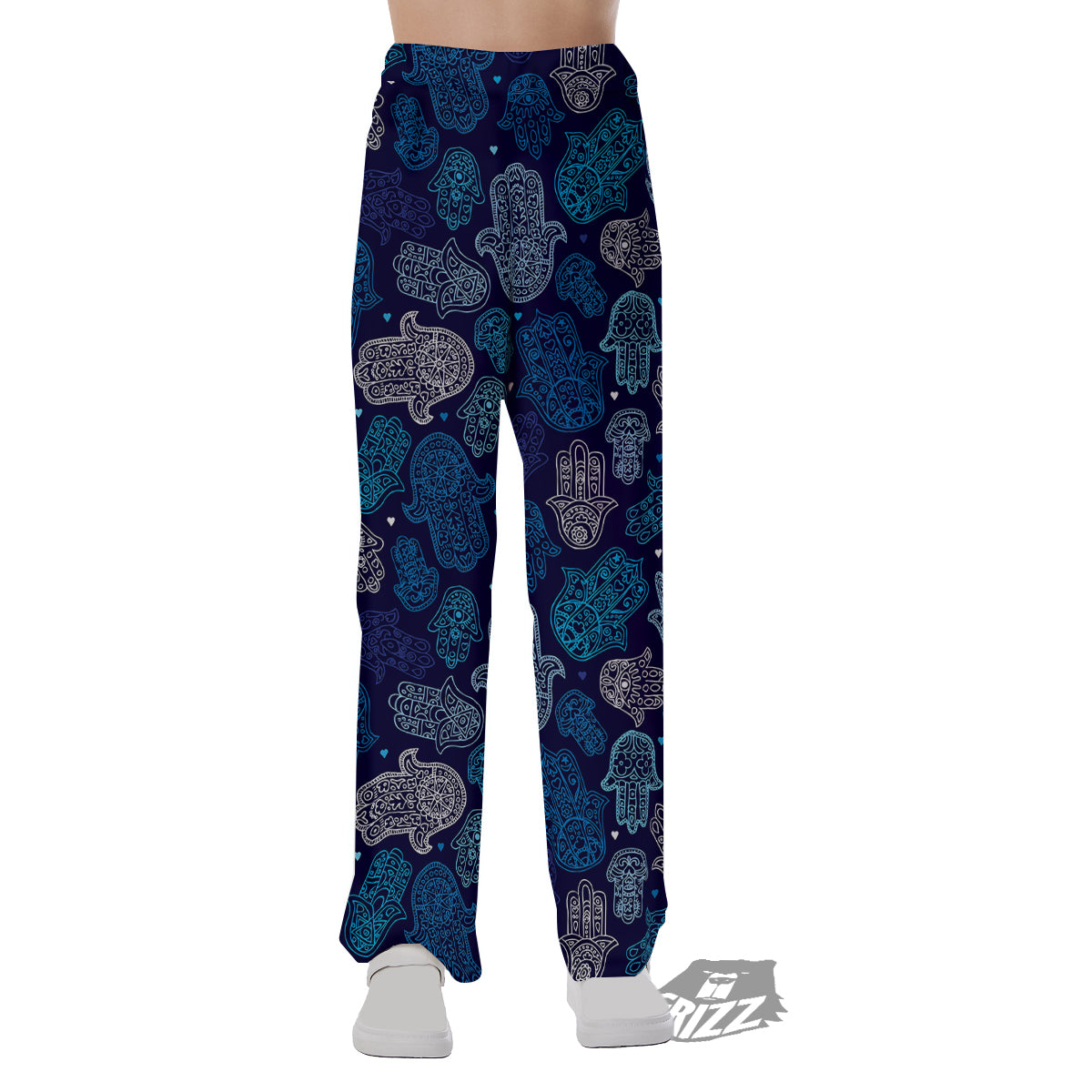 Hamsa Turquoise Print Pattern Pajama Pants-grizzshop