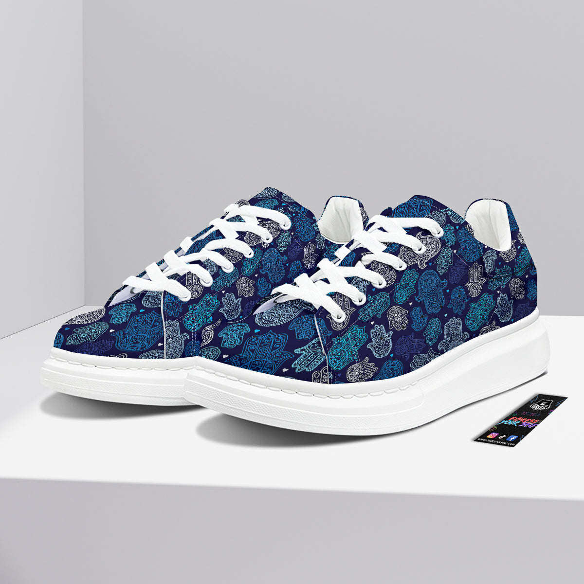 Hamsa Turquoise Print Pattern Platform Shoes-grizzshop