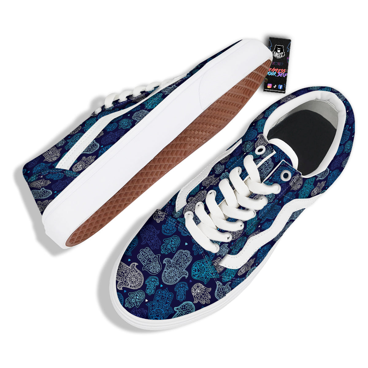 Hamsa Turquoise Print Pattern Skate Shoes-grizzshop