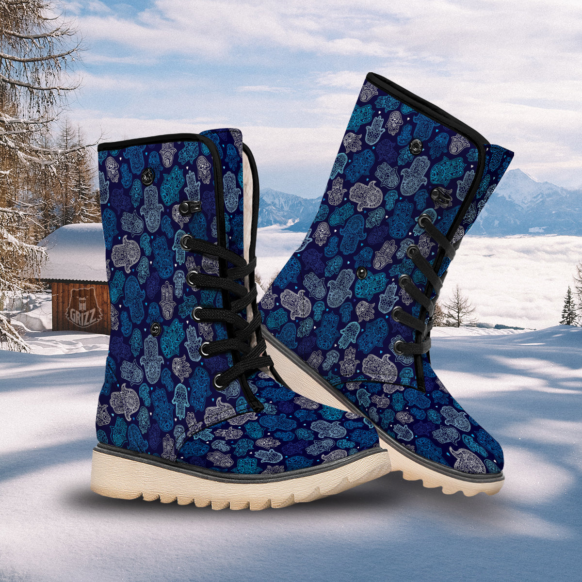 Hamsa Turquoise Print Pattern Snow Boots-grizzshop