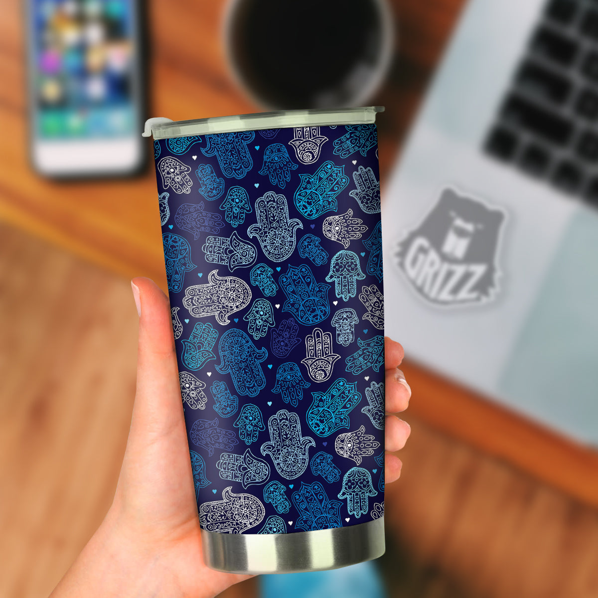 Hamsa Turquoise Print Pattern Tumbler-grizzshop