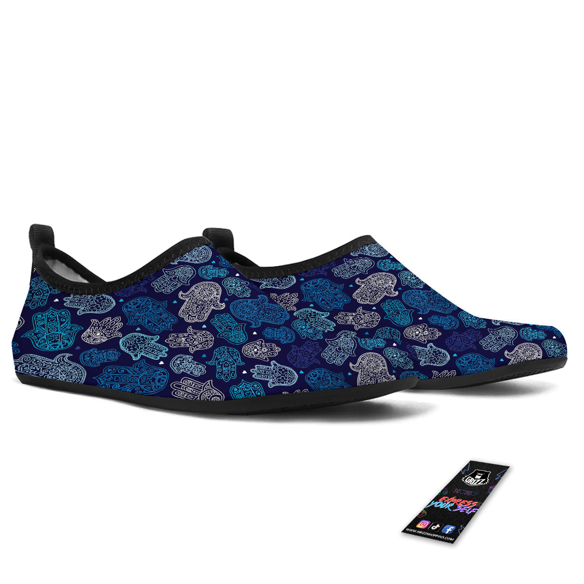 Hamsa Turquoise Print Pattern Water Shoes-grizzshop