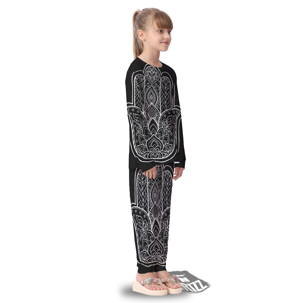 Hamsa White And Black Print Kid's Pajamas-grizzshop