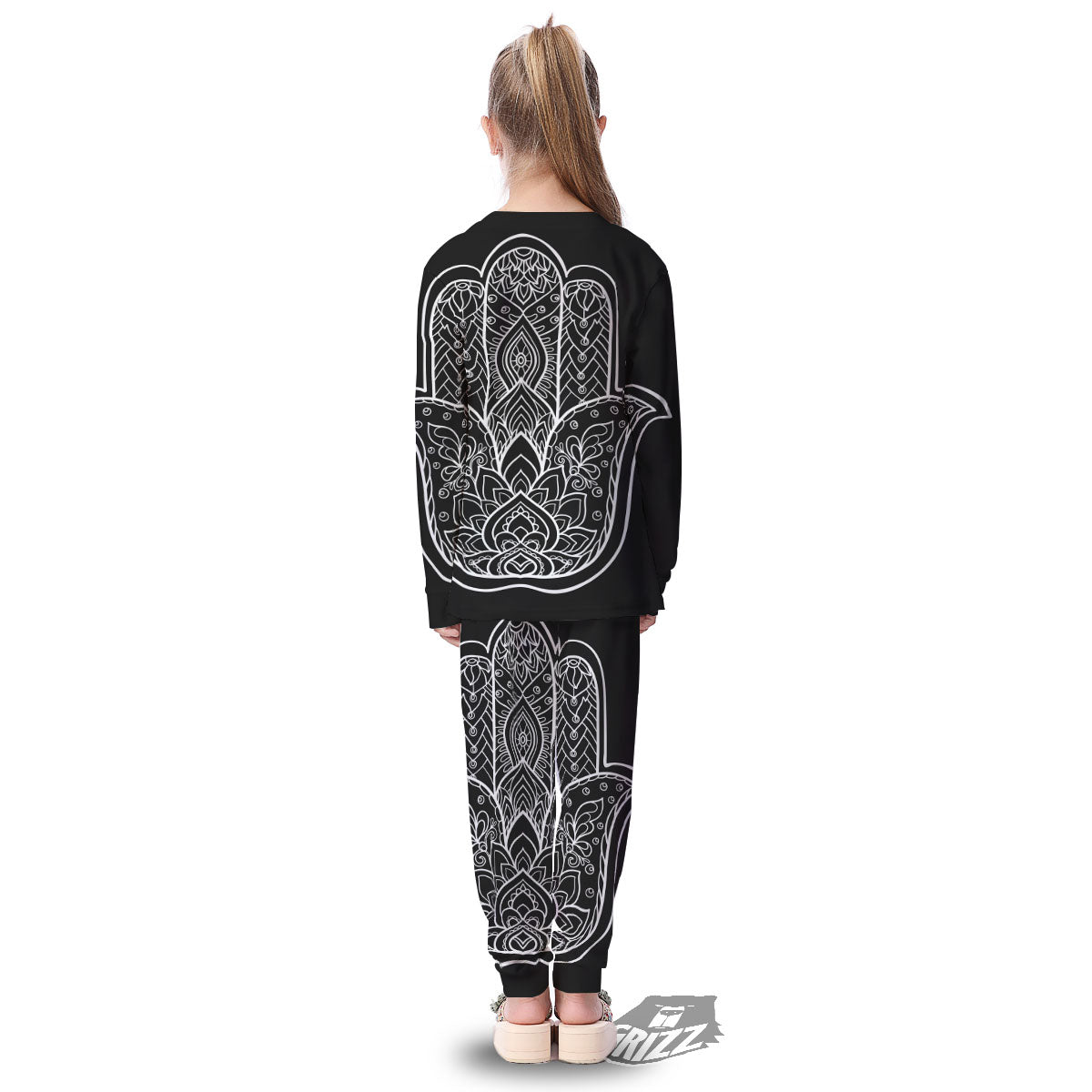 Hamsa White And Black Print Kid's Pajamas-grizzshop