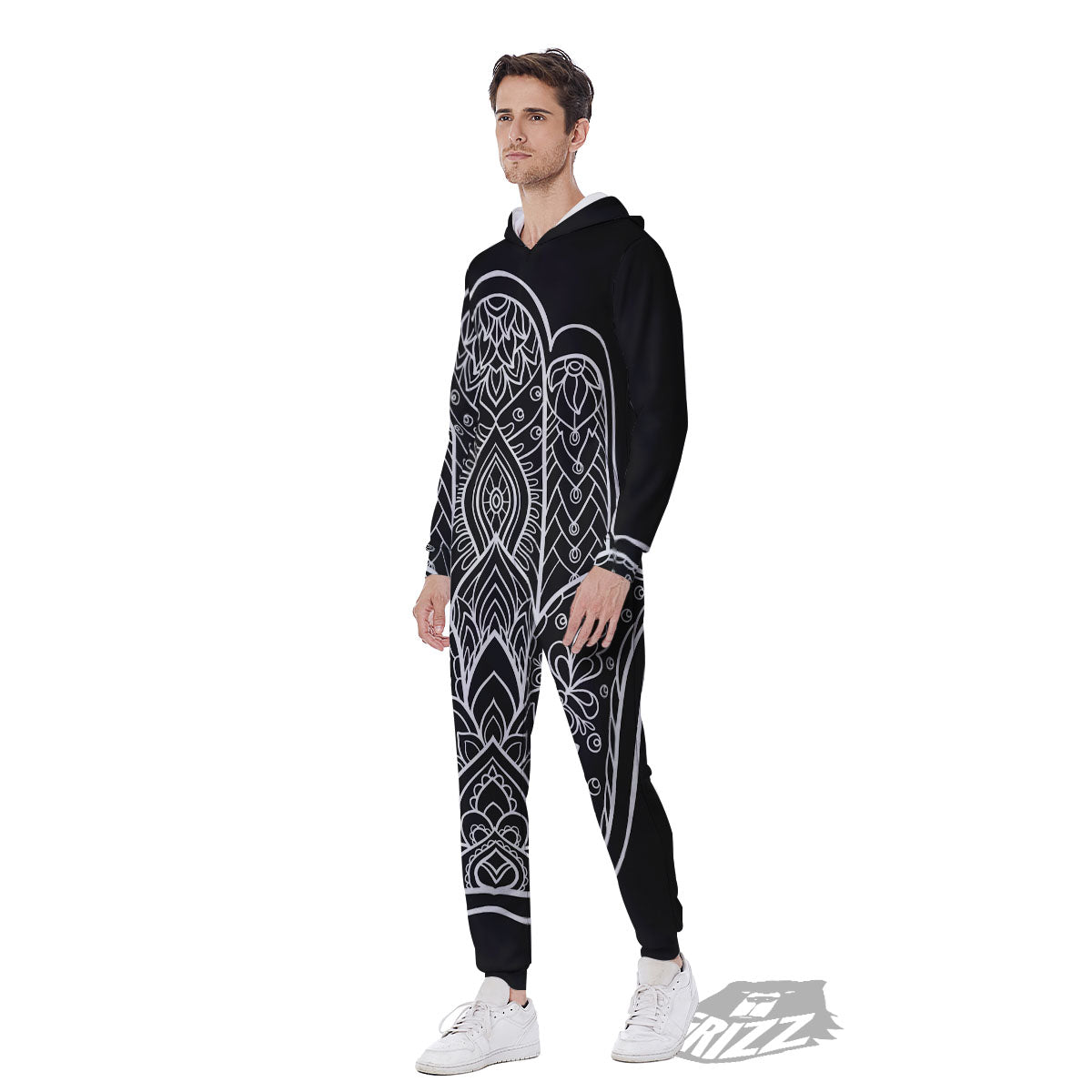Hamsa White And Black Print Men's Jumpsuit-grizzshop