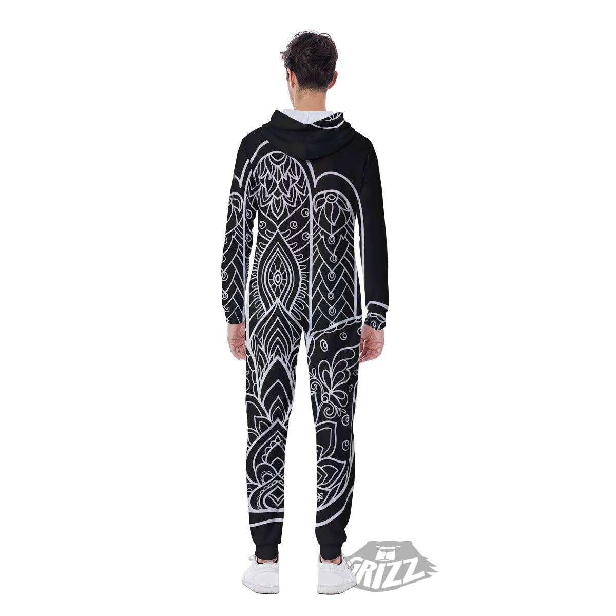 Hamsa White And Black Print Men's Jumpsuit-grizzshop
