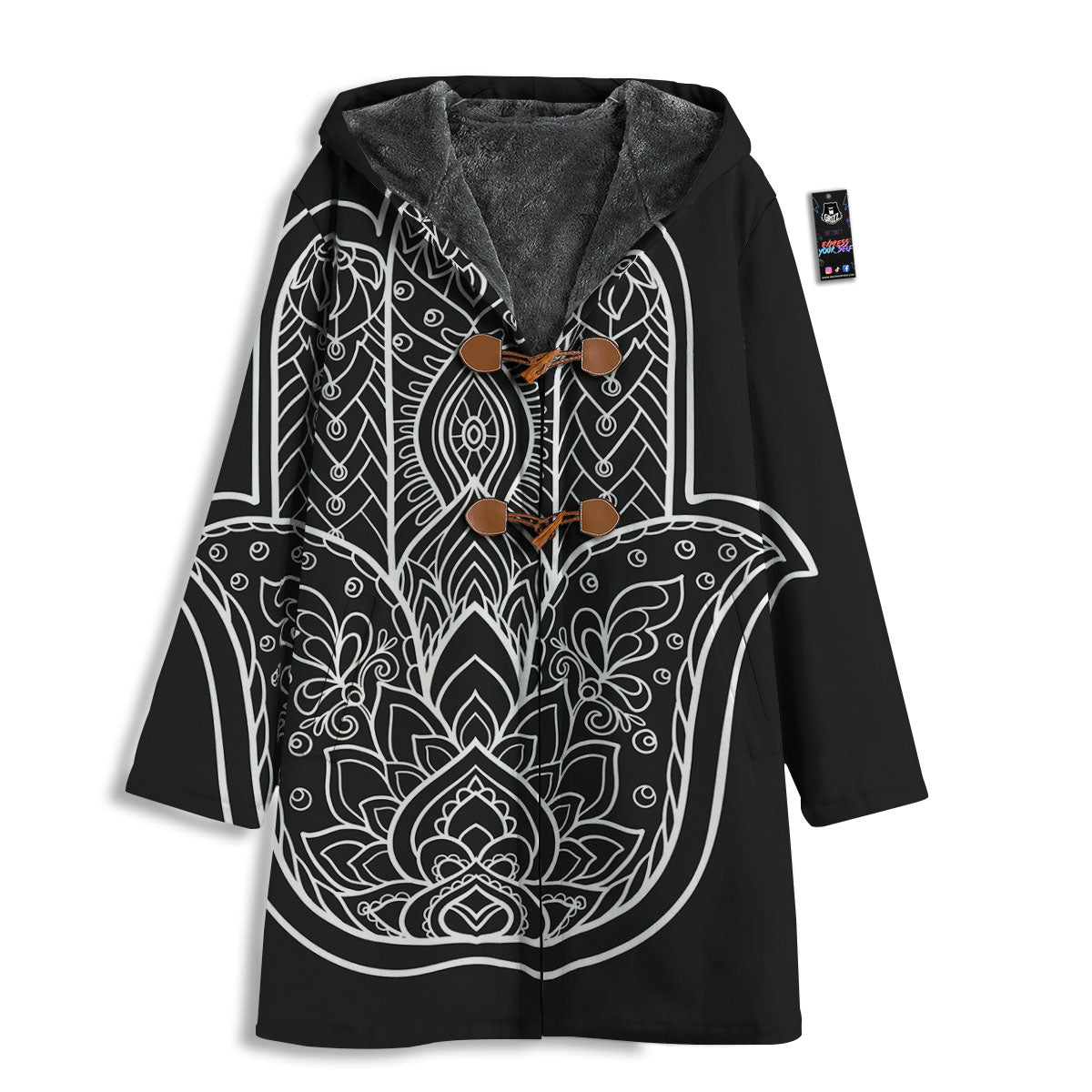 Hamsa White And Black Print Men's Windbreaker Jacket-grizzshop