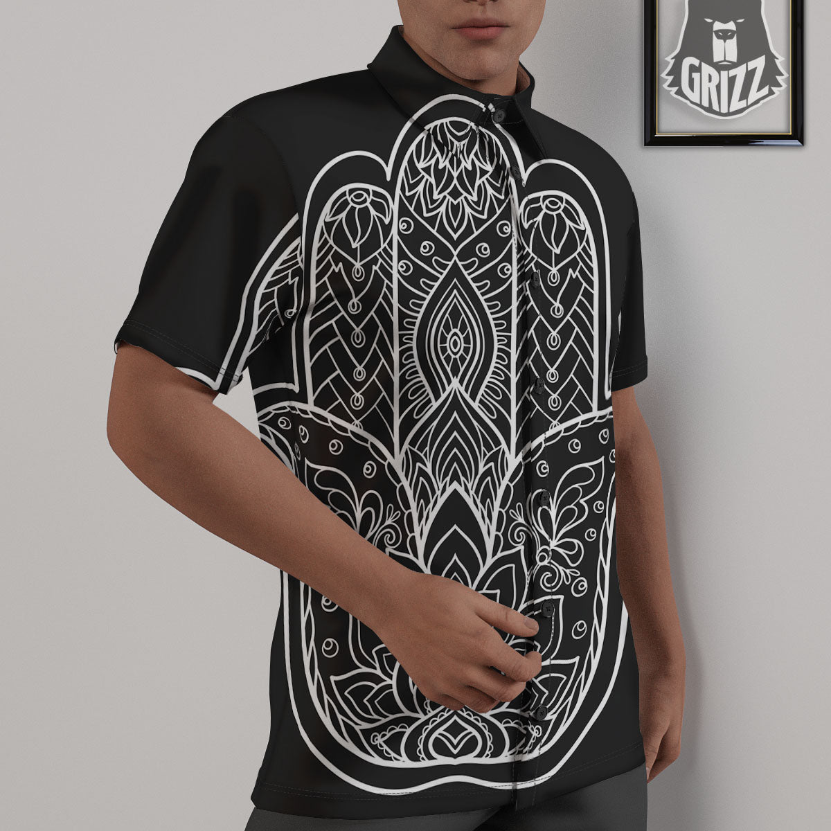Hamsa White And Black Print Untucked Shirts-grizzshop