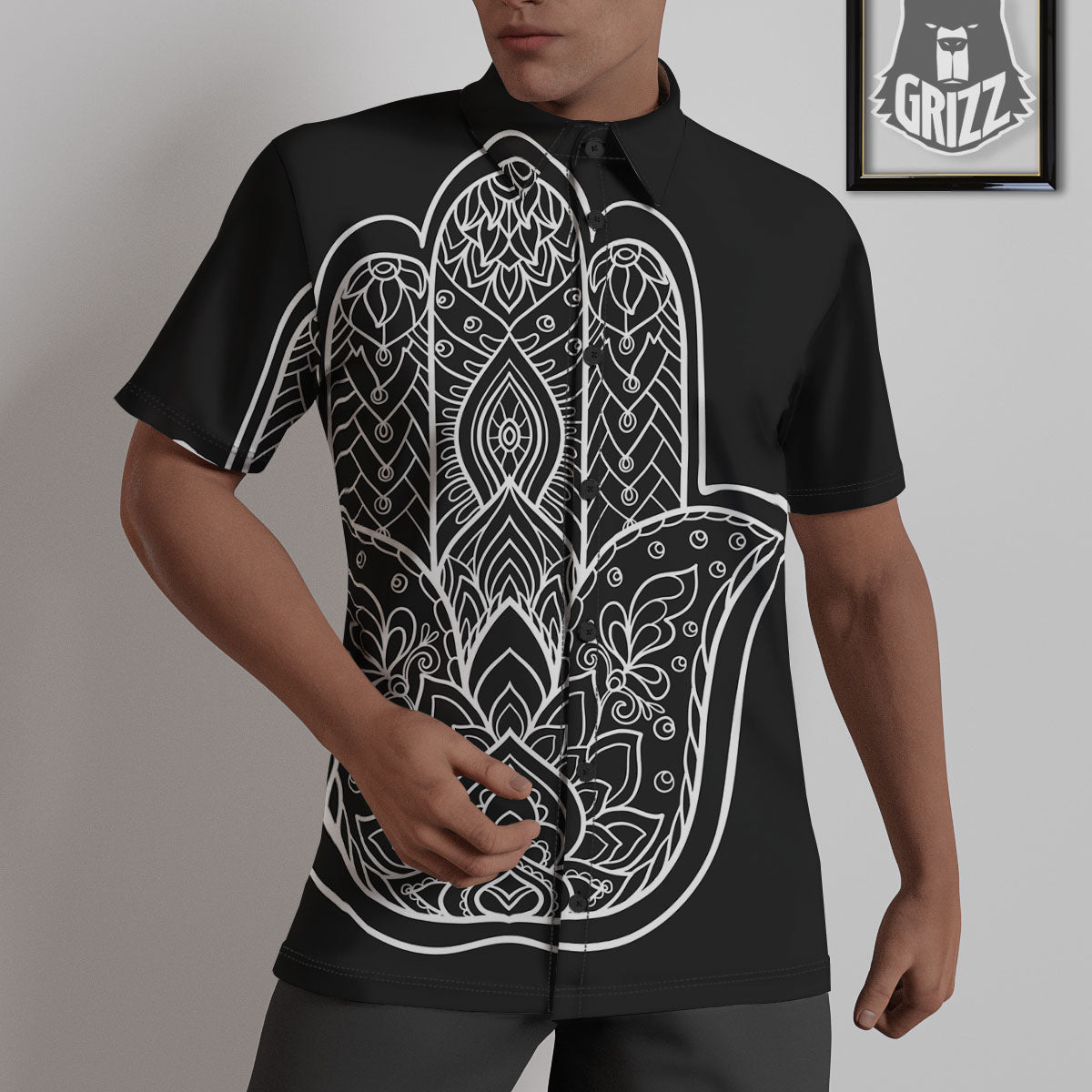 Hamsa White And Black Print Untucked Shirts-grizzshop
