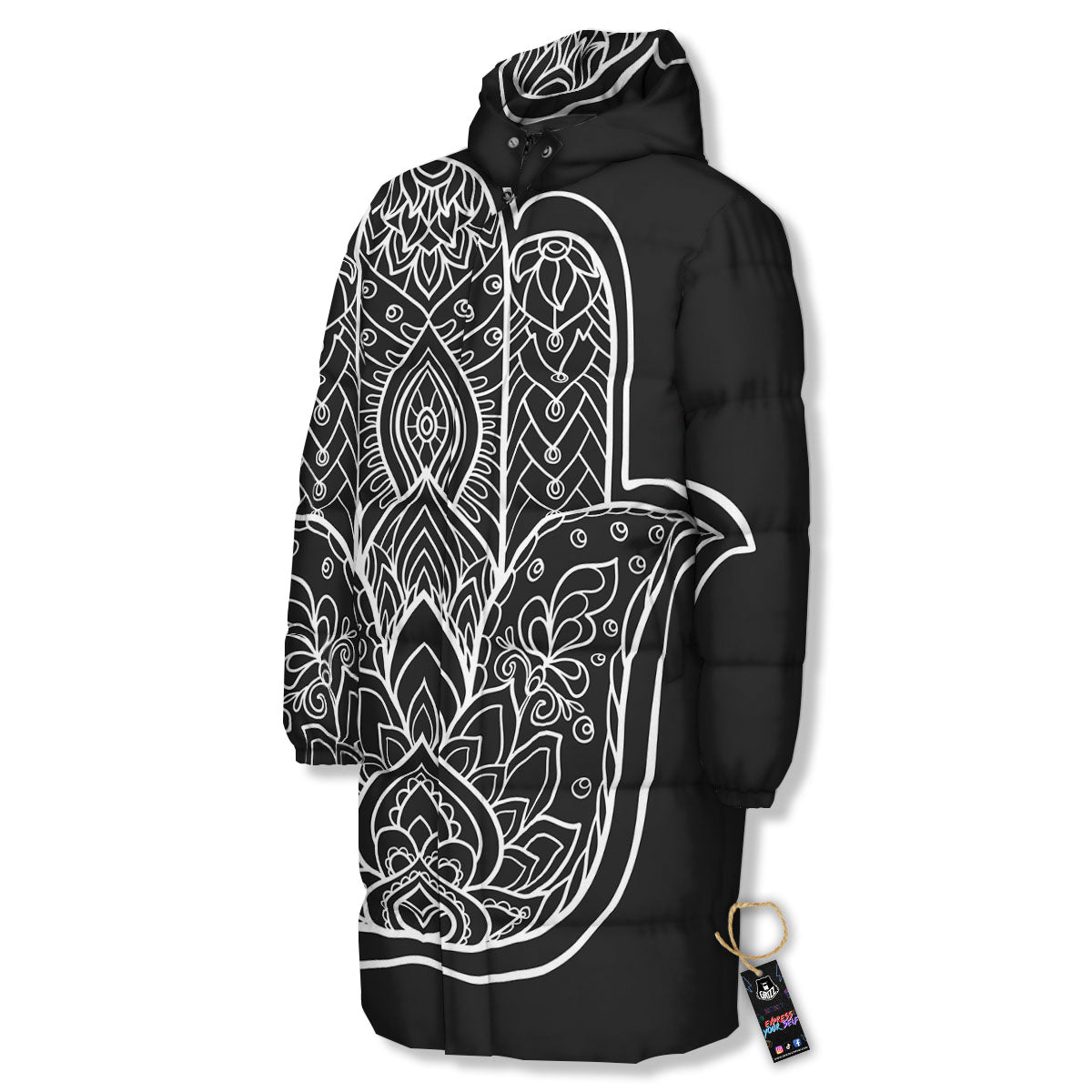 Hamsa White And Black Print Long Down Jacket