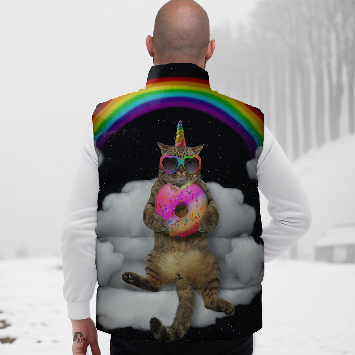 Hamster Eating Pattern Print Down Vest-grizzshop