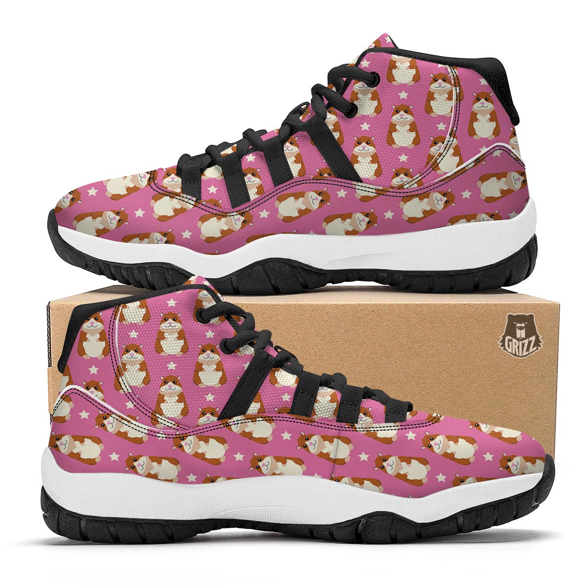 Hamster Print Pattern Black Bball Shoes-grizzshop